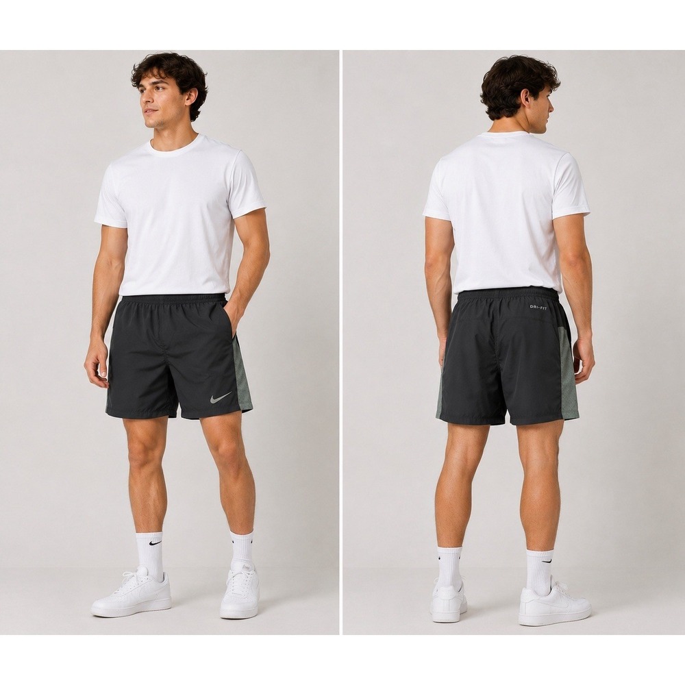 Nike Dri-FIT Large Dark Gray Athletic‎ Running Shorts Lined Swoosh Drawstring